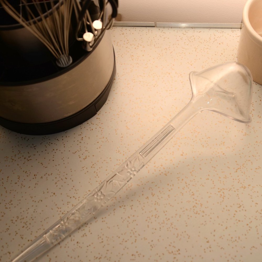 antique vintage lucite  clear acrylic ladle serving spoon floral embossed